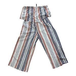 Bebop Women’s Pink and Blue Striped Strapless Romper with Cropped Bottom Size L